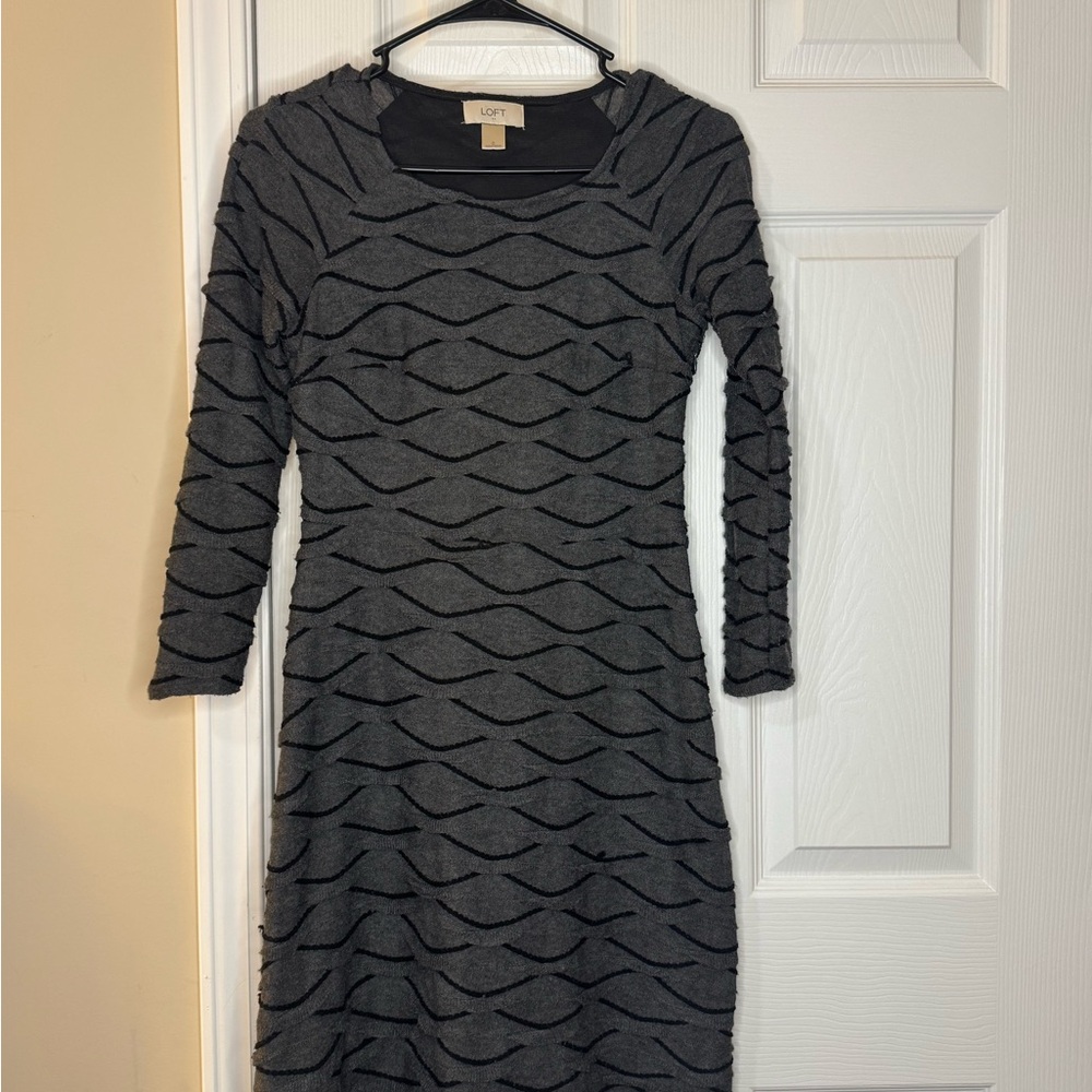 LOFT Charcoal Textured Long Sleeve Dress